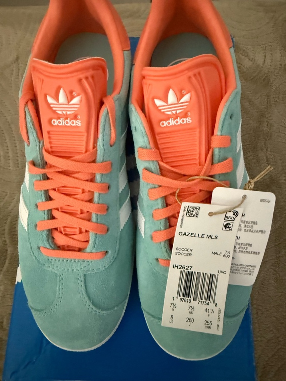 adidas Gazelle MLS Mint Green and Coral Athletic Shoes